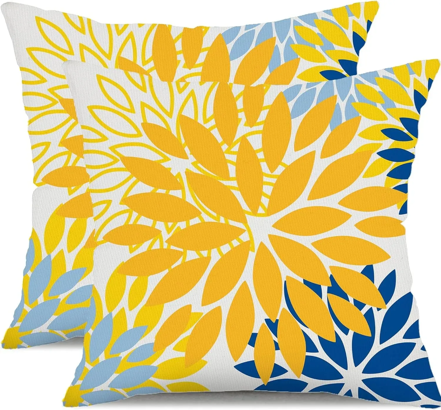 Yellow and Blue Floral Outdoor Pillow Covers, Set of 2, 18x18 Inch (3-Pack)